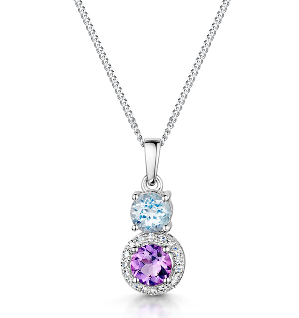 Amethyst Blue Topaz and Diamond Pendant Necklace in 9K White Gold